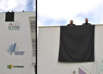 KTMMOB ofisinin de yer aldığı KTÖS binasına siyah bayrak asıldı